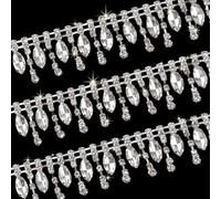 HACRAHO Chaîne en cristal avec bordure en strass, franges argentées de 0,9 m pour couture, bouquet de fête, bouquet de mariage, décoration de costume de mariée, accessoires de vêtements (foret en œil