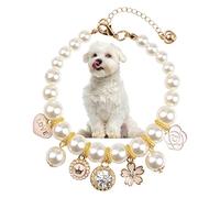 HACRAHO Collier de perles pour animal domestique, 1 lot de colliers de perles réglables pour animaux de compagnie avec pendentif en strass décoratif pour chats et chiens, taille L