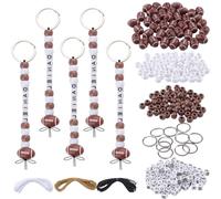 HACRAHO Kit de 564 porte-clés à perles réglables avec lettres sur le thème du rugby - Perles de 18 mm pour bracelets, stylos, colliers, travaux manuels - Porte-clés (couleur rugby joyeuse)