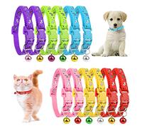 HACRAHO Lot de 12 colliers d'identification pour chiots et chats en nylon coloré avec motif de chiot, collier d'identification réglable personnalisé avec clochette pour petits chiens et chats