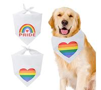 HACRAHO Lot de 2 bandanas arc-en-ciel en coton avec motif cœur arc-en-ciel pour chiens, chats et mois de fierté