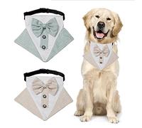 HACRAHO Lot de 2 bandanas et colliers de smoking pour chien - Accessoire de mariage formel réglable pour grands chiens - Vert et kaki