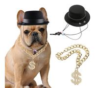 HACRAHO Lot de 2 chapeaux formels avec chaîne, chapeau haut et chaîne pour chiens de petite, moyenne et grande taille, noir et doré