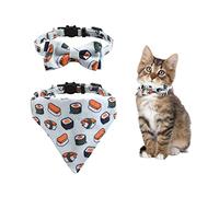 HACRAHO Lot de 2 colliers bandana réglables avec nœud papillon et clochettes pour chat - Accessoires pour animaux de compagnie - Motif sushi