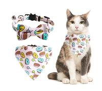 HACRAHO Lot de 2 colliers bandana réglables avec nœud papillon pour chat avec clochettes et nœud papillon détachable pour chaton et chiot, donut
