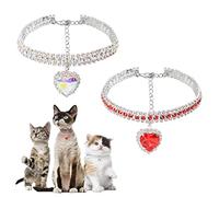 HACRAHO Lot de 2 colliers pour animaux de compagnie en strass - Collier réglable en cristal - Pendentif en forme de cœur - Bijoux pour chat et petits chiens