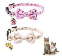 HACRAHO Lot de 2 colliers pour chat avec nœud papillon et abeilles avec nœud papillon et abeilles - Collier bandana réglable avec nœud amovible - Colliers roses et jaunes
