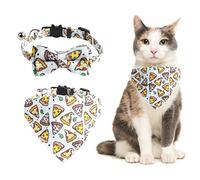 HACRAHO Lot de 2 colliers pour chat avec nœud papillon mignon et cloche, collier réglable avec nœud papillon amovible pour chaton et chiots, pizza