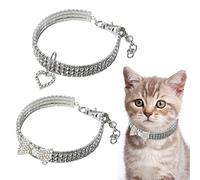 HACRAHO Lot de 2 colliers pour chat avec strass - Collier de mariage pour chat avec pendentif à paillettes - Élastique réglable - Pour petits animaux de compagnie, chats, chatons, chiots, M