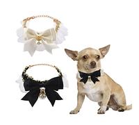 HACRAHO Lot de 2 colliers réglables en dentelle pour animal domestique avec joli pendentif perle élastique noir et blanc pour chat et chien