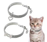 HACRAHO Lot de 2 colliers réglables en strass pour chat avec diamants brillants pour petits animaux de compagnie, chats, chiots, taille S