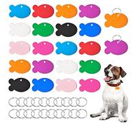 HACRAHO Lot de 20 médailles d'identification multicolores vierges en aluminium double face pour animal domestique avec 20 porte-clés pour chiens et chats, forme de poisson