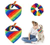 HACRAHO Lot de 3 bandanas et chouchous assortis, en coton arc-en-ciel avec chouchou coloré pour chien, chat et mois de fierté