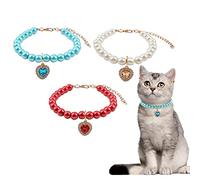 HACRAHO Lot de 3 colliers de perles en forme de chat avec pendentif en forme de cœur en strass pour fille, chat, chiot