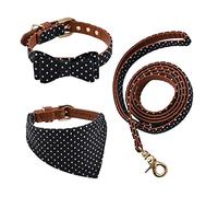HACRAHO Lot de 3 colliers pour chien avec nœud papillon et laisse, réglables en cuir pour chiens de petite et moyenne taille
