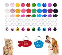 HACRAHO Lot de 30 médailles d'identification vierges colorées en aluminium pour animal domestique et 10 clochettes pour chiens, chats, animaux de compagnie