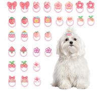 HACRAHO Lot de 30 nœuds roses pour cheveux de chien avec bandes en caoutchouc - Nœuds en dentelle élastique faits à la main - Fleurs mélangées - Pour chien et chat - Rose