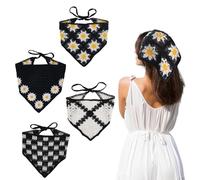 HACRAHO Lot de 4 bandanas au crochet noir et blanc - Triangles - Style vintage - Dentelle florale - Pour accessoires de coiffure et décoration
