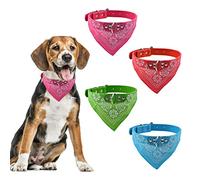 HACRAHO Lot de 4 bandanas triangulaires avec sangle réglable pour chiens de moyenne et grande taille, rouge, vert, rose rouge, bleu ciel, L
