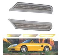 Hacreyatu LED Clignotant Dynamique Latéral Jaune Brillant Canbus 12V Feux de Fumée de Voiture Pour Porsche 911 Boxster Typ 996 986 Carrera GT2 GT3 (Transparent)