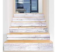 HADAIZI Stickers Escalier 3D Grain de Bois Blanc Auto-adhésifs Étanche Amovible pour Escaliers Salle de Bains Cuisine DIY Décor À La Maison