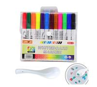 HADAVAKA 12-Color Magical Water Floating Pen, Water Floating Marker Pens, Un Stylo Aquarelle Qui Peut Flotter dans l'eau, avec 1 Cuillère en Céramique, pour Améliorer Le Dessin Et L'imagination