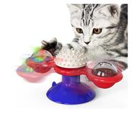 HADAVAKA Cat Turning Windmill Toys Turntable, Funny Kitten Toy with LED Light Ball, 3 in 1 for Chew Exercise, Multifunctional Funny Cat Spinner, Wall Mounted Exercise with Suction Cup (Red)