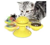 HADAVAKA Cat Turning Windmill Toys Turntable, Funny Kitten Toy with LED Light Ball, 3 in 1 for Chew Exercise, Multifunctional Funny Cat Spinner, Wall Mounted Exercise with Suction Cup (Yellow)