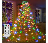 HADAVAKA Christmas Tree Waterfall Lights, LED Outdoor Xmas Light With Ring, USB Christmas Lights with Remote Control, LED Christmas String Lights For Indoor Outdoor Christmas Ornaments (Color,1.5M)