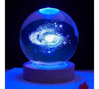 HADAVAKA K9 Crystal 3d Boule Du Système Solaire, Boule De Cristal Multicolore Veilleuse Décoration Artisanale, Modèle De Planète 6/8cm, Décoration Galaxie De Bureau, Avec Base Led (8CM,Milky Way)