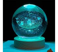HADAVAKA Modèle 3d De La Boule De Cristal De La Galaxie, 7 Couleurs Changeantes Avec Base Led, Modèle De Planètes De 8Cm, Scène De Nuit Créative Astronomie 3d Veilleuse Lumineuse (Sun)