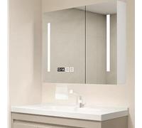 HADECOLL Armoire à Pharmacie avec Miroir et éclairage, Rangement Mural avec Fonction antibuée, Affichage de l'heure, Miroir LED 3 Couleurs, Beauty m, Blanc - 70 x 12 x 7 cm