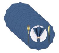 HADEEONG Lot de 6 sets de table ronds en coton et lin, lavables, infroissables, en tissu festonné et brodé, 39,4 cm (bleu marine, 6)