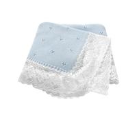 Hadetoto Couverture en tricot de coton doux et dentelle au crochet pour nouveau-né filles garçons 82 x 102 cm (bleu clair)