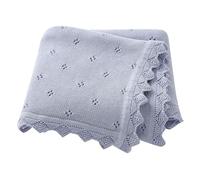 Hadetoto Couverture pour bébé 100 % coton tricoté - Cadeaux essentiels pour nouveau-né - 100 x 80 cm - Bleu