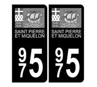 HADEXIA Autocollant Plaque d'immatriculation 975 Saint Pierre et Miquelon Noir