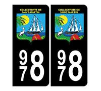 HADEXIA Autocollant Plaque d'immatriculation 978 Collectivité de Saint Martin Noir C
