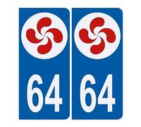 HADEXIA Autocollant Sticker Plaque d’immatriculation 64 Logo Croix Basque