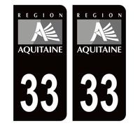HADEXIA Autocollant Stickers Plaque d'immatriculation département 33 Gironde Ancienne Région Aquitaine Noir