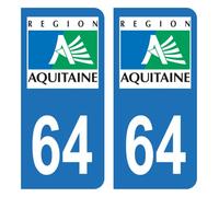 HADEXIA Autocollant Stickers Plaque d'immatriculation département 64 Pyrénées-Atlantiques Ancienne Région Aquitaine
