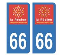 HADEXIA Autocollant Stickers Plaque d'immatriculation département 66 Pyrénées-Orientales Logo Ancienne Région Languedoc-Roussillon
