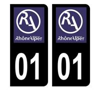 HADEXIA Autocollant Stickers Plaque d'immatriculation Voiture département 01 Ain Logo Ancienne Région Rhône Alpes Noir Couleur
