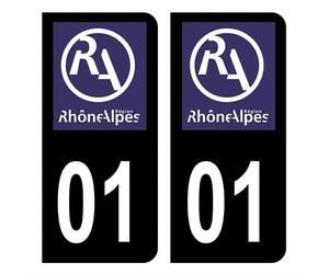 HADEXIA Autocollant Stickers Plaque d'immatriculation Voiture département 01 Ain Logo Ancienne Région Rhône Alpes Noir Couleur
