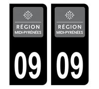 HADEXIA Autocollant Stickers Plaque d'immatriculation Voiture département 09 Ariège Logo Ancienne Région Midi-Pyrénées. Noir