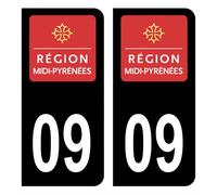 HADEXIA Autocollant Stickers Plaque d'immatriculation Voiture département 09 Ariège Logo Ancienne Région Midi-Pyrénées. Noir Couleur