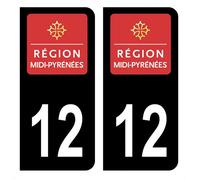 HADEXIA Autocollant Stickers Plaque d'immatriculation Voiture département 12 Aveyron Logo Ancienne Région Midi-Pyrénées Noir Couleur