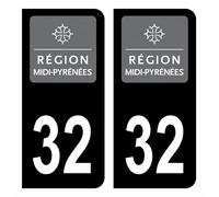 HADEXIA Autocollant Stickers Plaque d'immatriculation Voiture département 32 Gers Logo Ancienne Région Midi-Pyrénées Noir