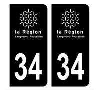HADEXIA Autocollant Stickers Plaque d'immatriculation Voiture département 34 Hérault Logo Ancienne Région Languedoc-Roussillon Noir