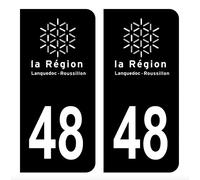 HADEXIA Autocollant Stickers Plaque d'immatriculation Voiture département 48 Lozère Logo Ancienne Région Languedoc-Roussillon Noir