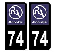 HADEXIA Autocollant Stickers Plaque d'immatriculation Voiture département 74 Haute-Savoie Ancienne Région Rhône Alpes Noir Couleur